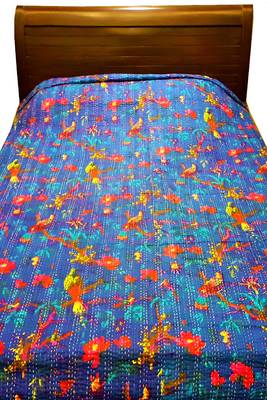 Kantha Work Double Layered Cotton Bed Cover (Green) 2