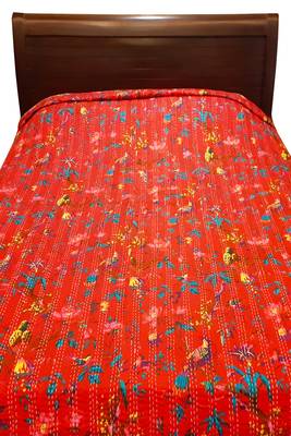 Kantha Work Double Layered Cotton Bed Cover (Blue) 2