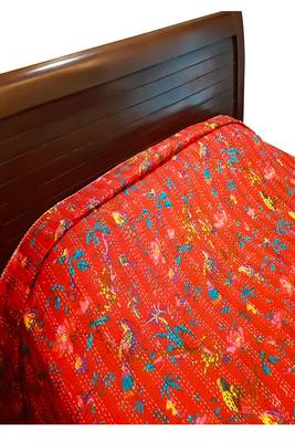 Kantha Work Double Layered Cotton Bed Cover (Blue) 3
