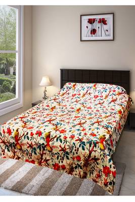 Kantha work cotton single bed cover (White) 1