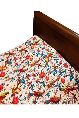 Kantha work cotton single bed cover (White) 2