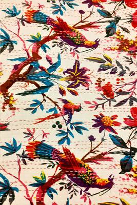 Kantha work cotton single bed cover (White) 3