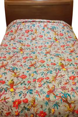 Kantha work cotton single bed cover (Grey) 2
