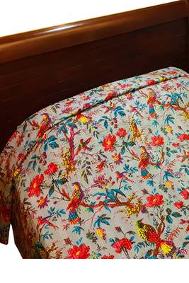 Kantha work cotton single bed cover (Grey) 3