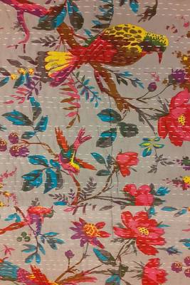 Kantha work cotton single bed cover (Grey) 4