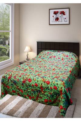 Kantha work cotton single bed cover (Green) 1