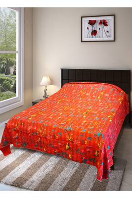 Kantha work cotton single bed cover (Magenta) 1