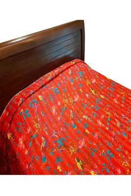 Kantha work cotton single bed cover (Magenta) 2