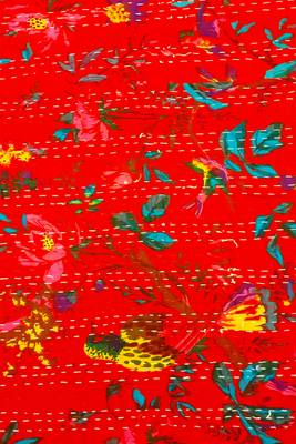 Kantha work cotton single bed cover (Magenta) 4