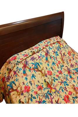 Kantha work cotton single bed cover (Beige) 2
