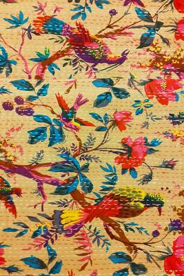 Kantha work cotton single bed cover (Beige) 4