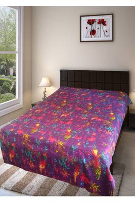 Kantha work cotton single bed cover (Purple) 1