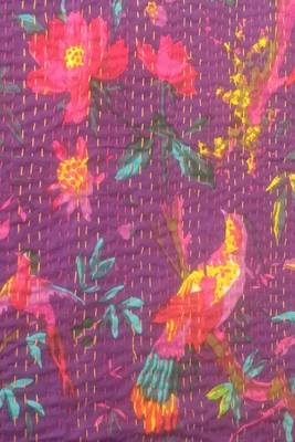 Kantha work cotton single bed cover (Purple) 3