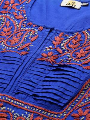 Ada Hand Embroidered Royal Blue Cotton Lucknow Chikankari Women Short Kurti - A226846 9