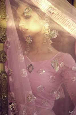 Pink Sequins embroidered net semi stitched Bridal lehenga 3