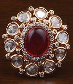 Kundan, CZ and Stone Embellished Adjustable Designer Finger Ring 216EDFR4