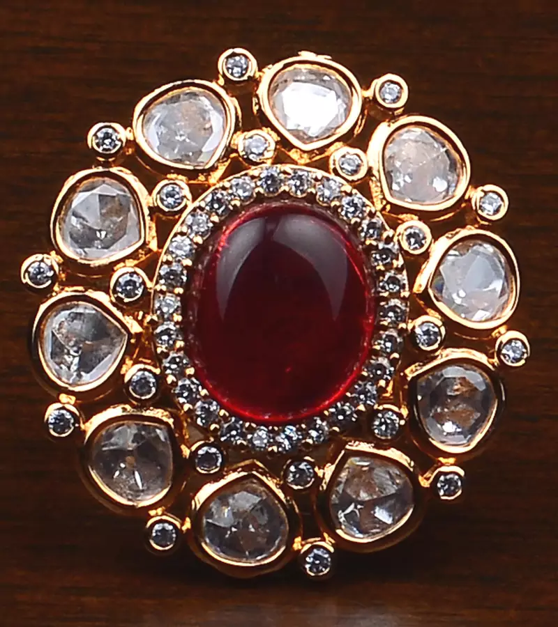 Kundan, CZ and Stone Embellished Adjustable Designer Finger Ring 216EDFR4