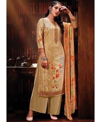 Beige Cotton Designer Party Wear Suit 1