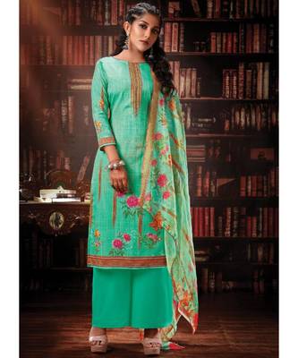 Dark Turquoise Cotton Designer Party Wear Suit 1