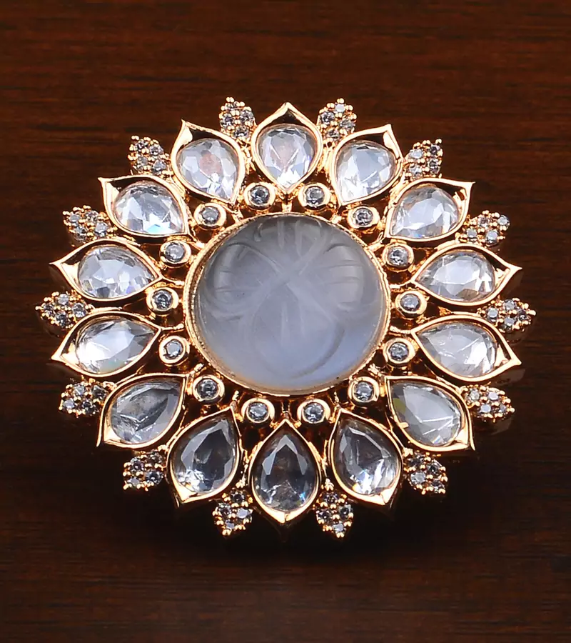 Kundan, CZ and Stone Embellished Adjustable Designer Finger Ring 216EDFR15