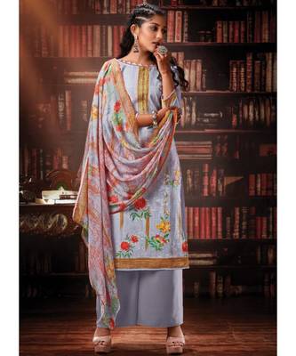 Light Lavender Cotton Designer Party Wear Suit 1