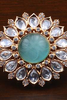 Kundan, CZ and Stone Embellished Adjustable Designer Finger Ring 216EDFR18