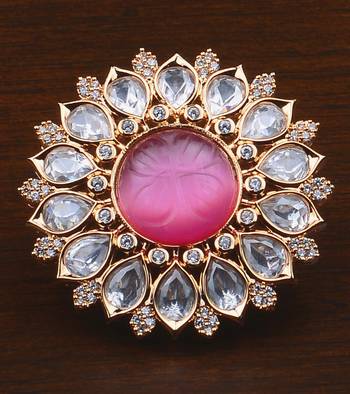 Kundan, CZ and Stone Embellished Adjustable Designer Finger Ring 216EDFR21 1