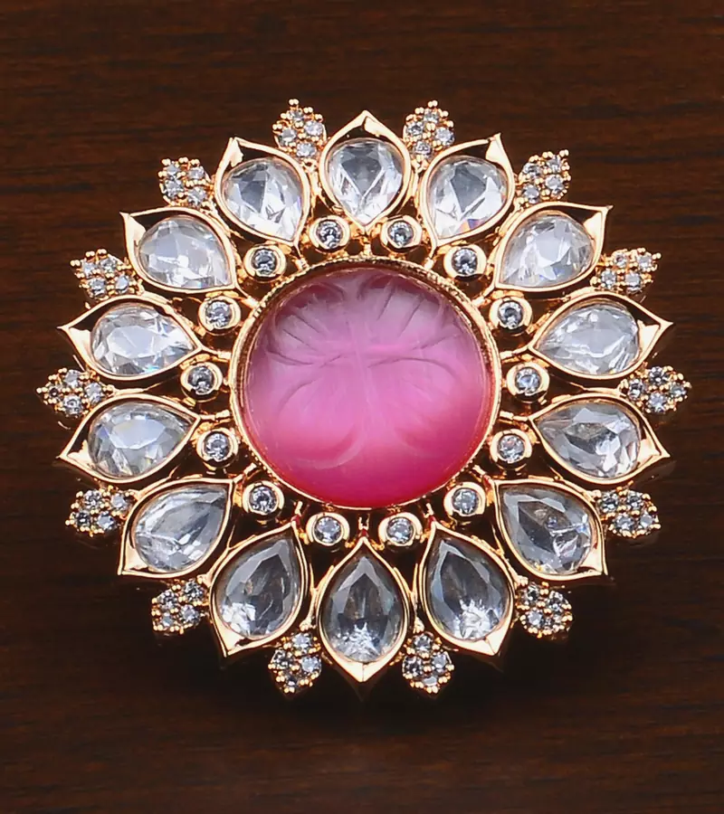 Kundan, CZ and Stone Embellished Adjustable Designer Finger Ring 216EDFR21