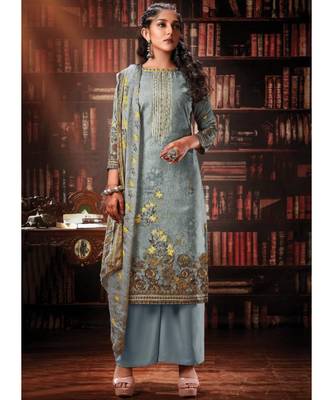 Grey Cotton Designer Party Wear Suit 1