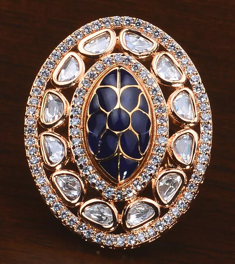 Kundan, CZ and Stone Embellished Adjustable Designer Finger Ring 216EDFR31