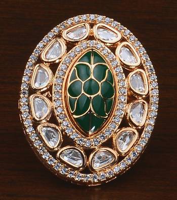 Kundan, CZ and Stone Embellished Adjustable Designer Finger Ring 216EDFR32 1