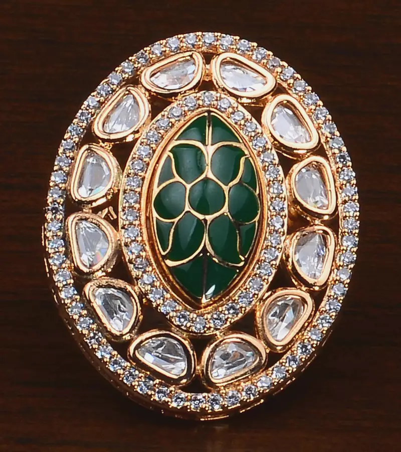 Kundan, CZ and Stone Embellished Adjustable Designer Finger Ring 216EDFR32