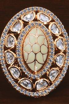 Kundan, CZ and Stone Embellished Adjustable Designer Finger Ring 216EDFR33