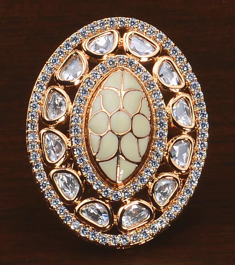 Kundan, CZ and Stone Embellished Adjustable Designer Finger Ring 216EDFR33