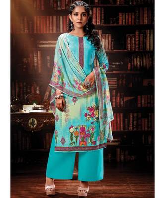 Sky Blue Cotton Designer Party Wear Suit 1