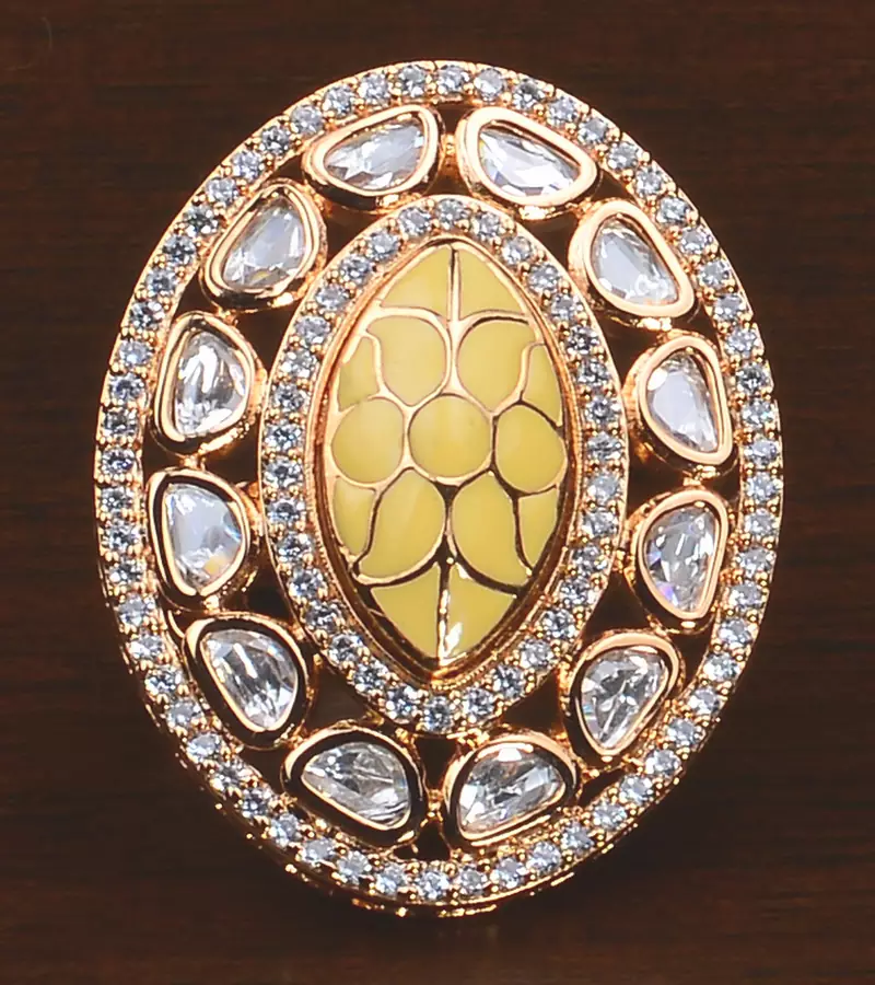Kundan, CZ and Stone Embellished Adjustable Designer Finger Ring 216EDFR35