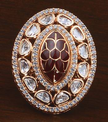 Kundan, CZ and Stone Embellished Adjustable Designer Finger Ring 216EDFR36 1