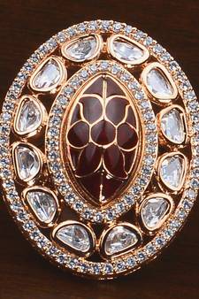 Kundan, CZ and Stone Embellished Adjustable Designer Finger Ring 216EDFR36