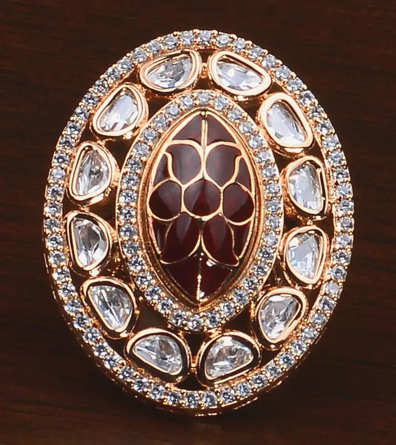 Kundan, CZ and Stone Embellished Adjustable Designer Finger Ring 216EDFR36
