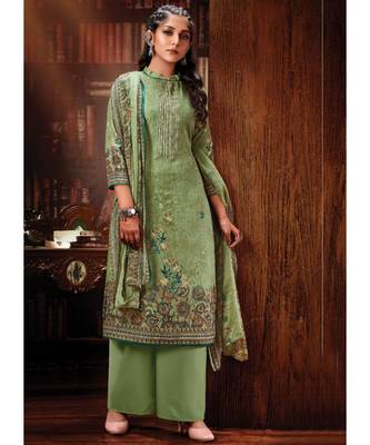 Olive Cotton Designer Party Wear Suit 1