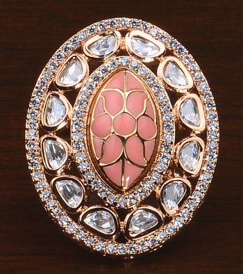 Kundan, CZ and Stone Embellished Adjustable Designer Finger Ring 216EDFR37 1
