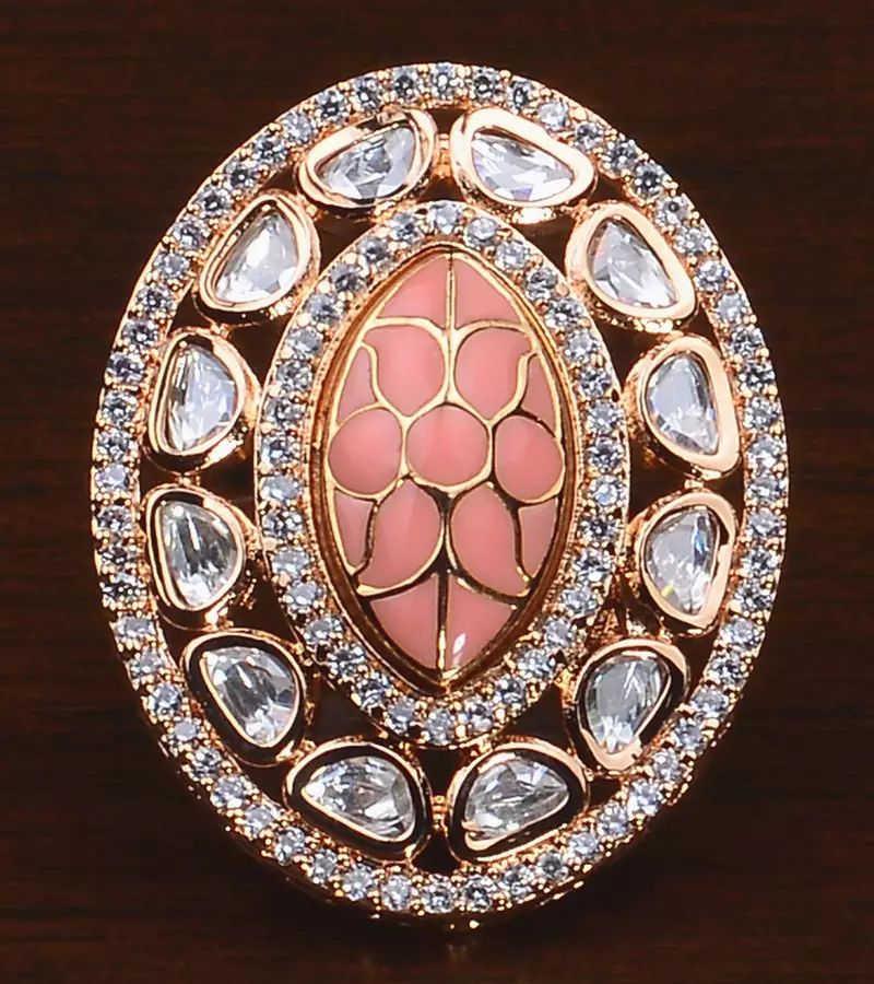 Kundan, CZ and Stone Embellished Adjustable Designer Finger Ring 216EDFR37