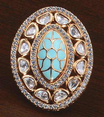 Kundan, CZ and Stone Embellished Adjustable Designer Finger Ring 216EDFR38 1