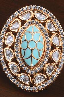 Kundan, CZ and Stone Embellished Adjustable Designer Finger Ring 216EDFR38