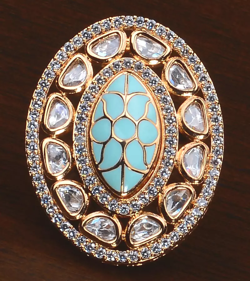 Kundan, CZ and Stone Embellished Adjustable Designer Finger Ring 216EDFR38
