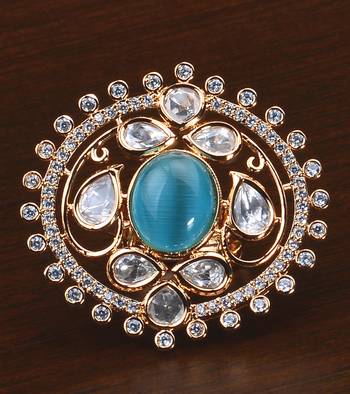 Kundan, CZ and Stone Embellished Adjustable Designer Finger Ring 216EDFR39 1