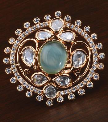 Kundan, CZ and Stone Embellished Adjustable Designer Finger Ring 216EDFR40 1