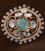 Kundan, CZ and Stone Embellished Adjustable Designer Finger Ring 216EDFR40
