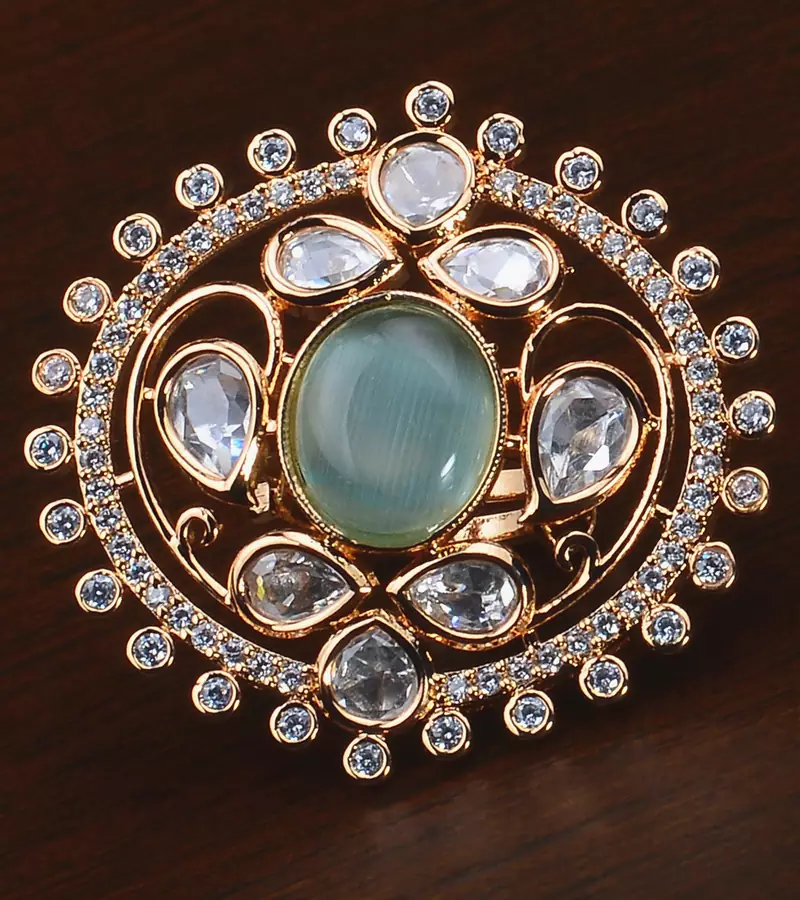 Kundan, CZ and Stone Embellished Adjustable Designer Finger Ring 216EDFR40
