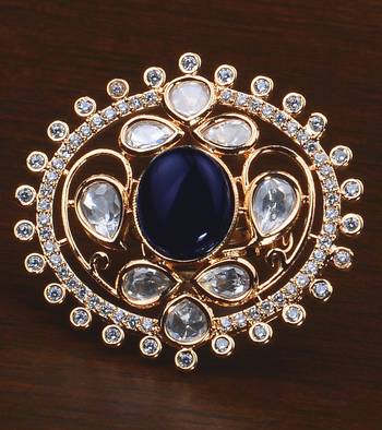 Kundan, CZ and Stone Embellished Adjustable Designer Finger Ring 216EDFR41 1